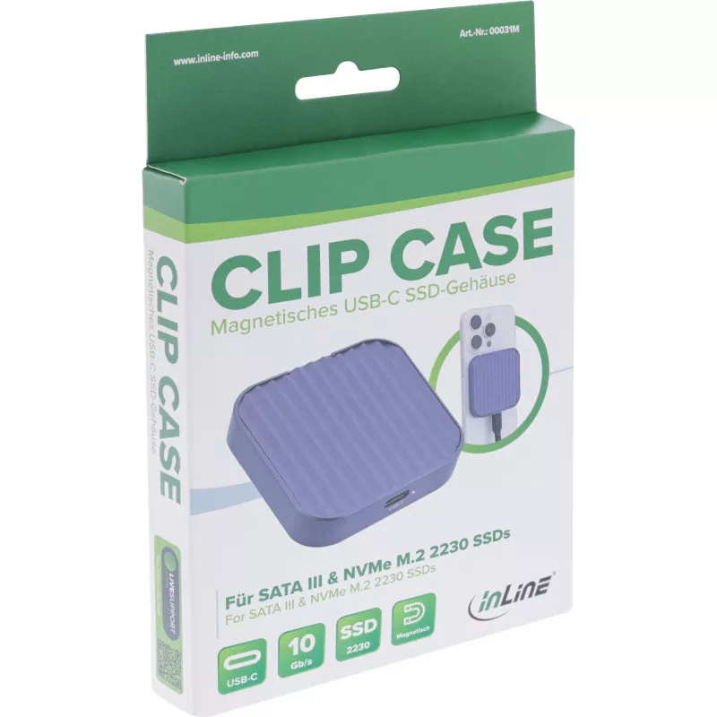 InLine Clip Case - magneettinen USB-C-kotelo SATA III & NVMe M.2 SSD-asemille