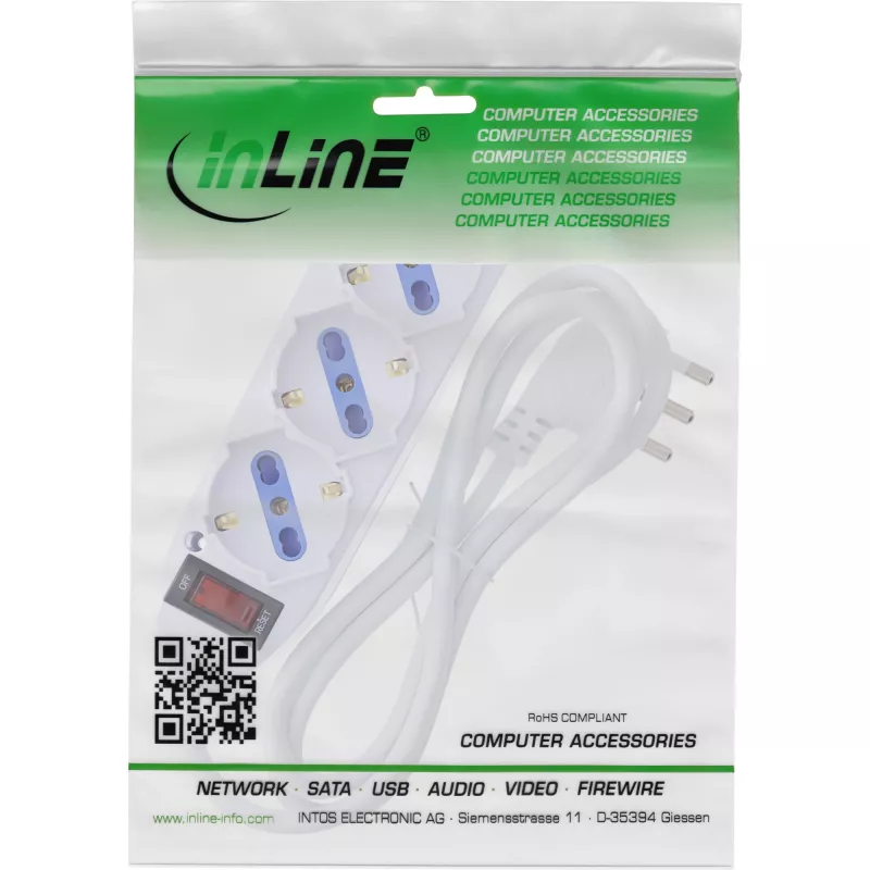 InLine 16431Z jatkojohto 1,5 m 3 AC-lähtöä sisäkäyttöön valkoinen