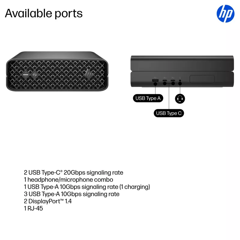 HP Z2 G1i Intel Core Ultra 7 265 32 GB DDR5-SDRAM NVIDIA RTX A1000 Windows 11 Pro Mini PC -työasema tekoälytyöasema, tekoäly-PC