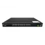 LevelOne 28-porttinen L2 Plus hallittava PoE teollisuuskytkin, 4 x 1/2.5/10GbE SFP+, 24 PoE-lähtöä, 370W, 802.3AF/AT/BT PoE, 19 tuuman rack-asennus, -40°C–80°C