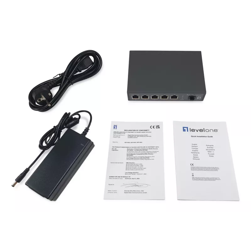LevelOne GEP-0625 verkkokytkin hallitsematon 2.5G Ethernet (100/1000/2500) Power over Ethernet (PoE) musta