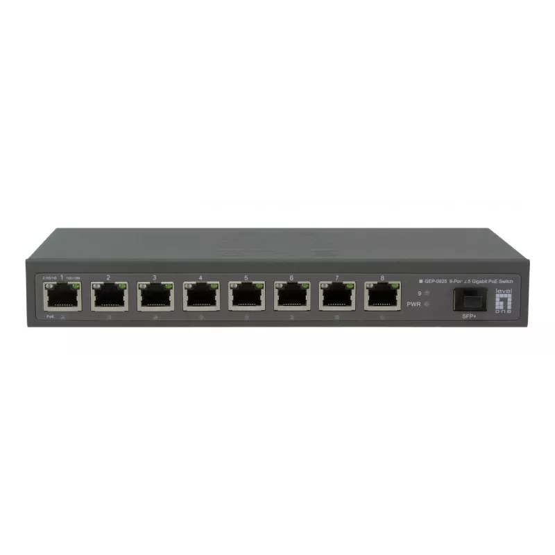 LevelOne GEP-0925 verkkokytkin hallitsematon 2.5G Ethernet (100/1000/2500) Power over Ethernet (PoE) musta