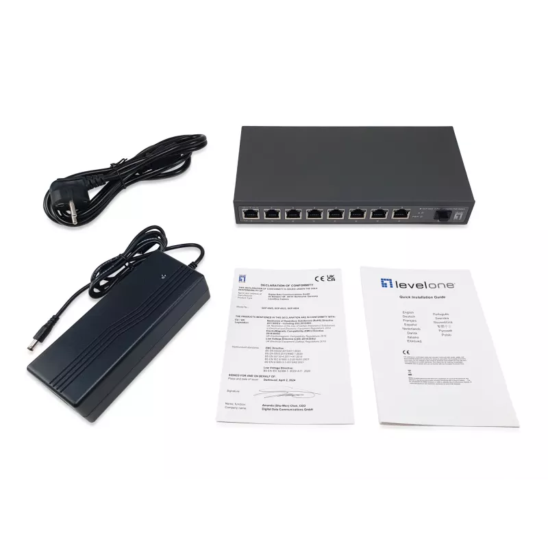 LevelOne GEP-0925 verkkokytkin hallitsematon 2.5G Ethernet (100/1000/2500) Power over Ethernet (PoE) musta