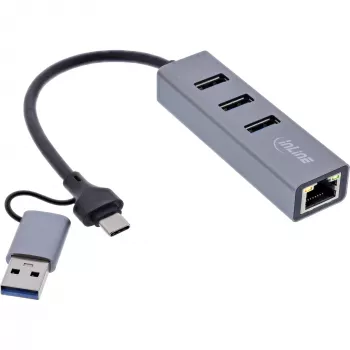 InLine 33380S USB-keskitin USB 3.2 Gen 1 (3.1 Gen 1) Type-A + Type-C 5000 Mbit/s harmaa
