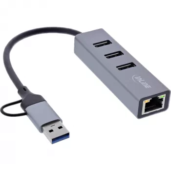 InLine 33380S USB-keskitin USB 3.2 Gen 1 (3.1 Gen 1) Type-A + Type-C 5000 Mbit/s harmaa
