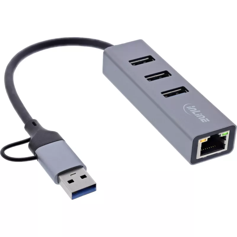 InLine 33380S USB-keskitin USB 3.2 Gen 1 (3.1 Gen 1) Type-A + Type-C 5000 Mbit/s harmaa