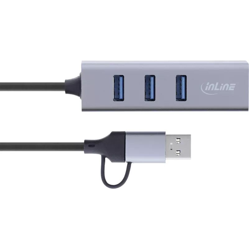 InLine 33380S USB-keskitin USB 3.2 Gen 1 (3.1 Gen 1) Type-A + Type-C 5000 Mbit/s harmaa
