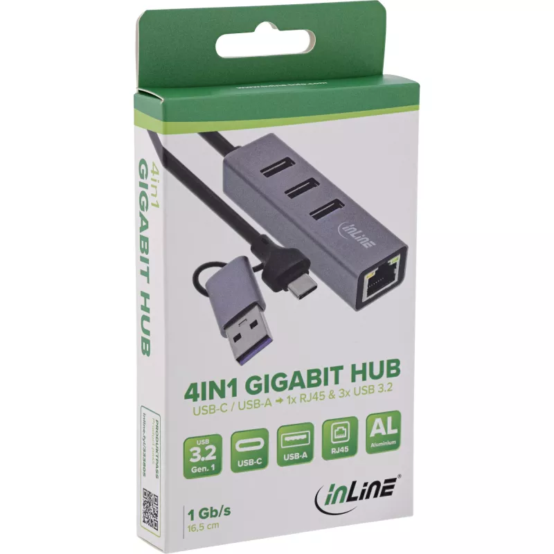 InLine 33380S USB-keskitin USB 3.2 Gen 1 (3.1 Gen 1) Type-A + Type-C 5000 Mbit/s harmaa