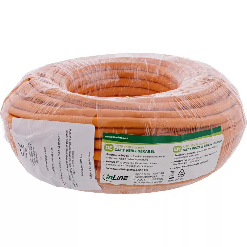 Verkkokaapeli InLine 70220I RJ45 Cat.7 600MHz 1m oranssi