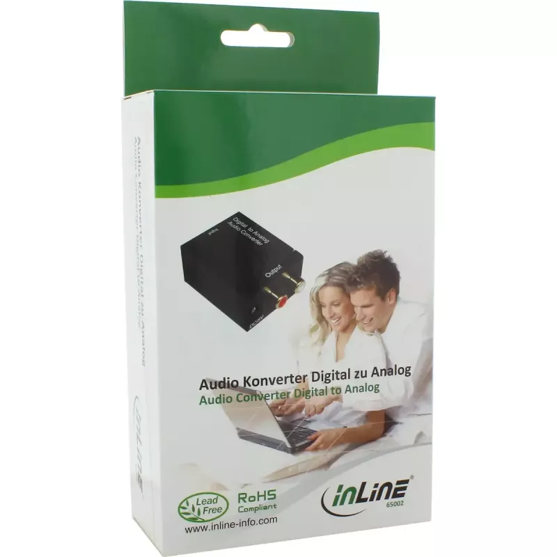 InLine audiomuunnin digitaalisesta analogiseen tulo Toslink tai RCA lähtö 2x RCA stereo