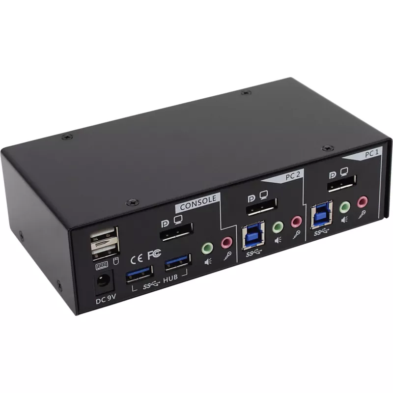 InLine Desktop KVM -kytkin 2 porttia DisplayPort USB 3.0 -keskitin audiotoiminnolla