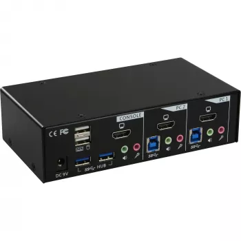 InLine Desktop KVM -kytkin, 2 porttia, HDMI, USB 3.0 -keskitin, audiotoiminnolla