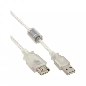InLine USB 2.0 -jatkokaapeli Type-A uros/naaras, läpinäkyvä, ferriitillä, 5 m
