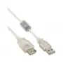 InLine USB 2.0 -jatkokaapeli Type-A uros/naaras, läpinäkyvä, ferriitillä, 5 m