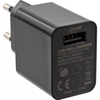 InLine USB-virtasovitin Single, 100-240V - 5V/2,5A, musta
