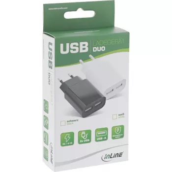 InLine USB-laturi DUO, 2 porttia 100-240VAC - 5V / 2.1A valkoinen