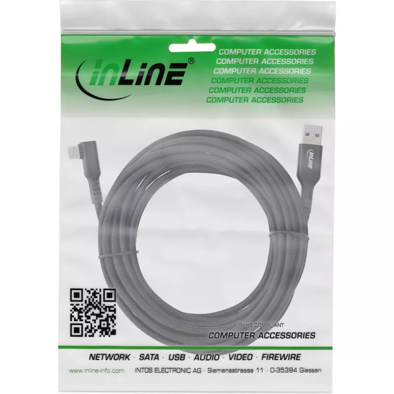 InLine USB 3.2 Gen.1 -kaapeli, USB-C-pistoke kulma - USB-A-pistoke VR:lle, musta, 5 m