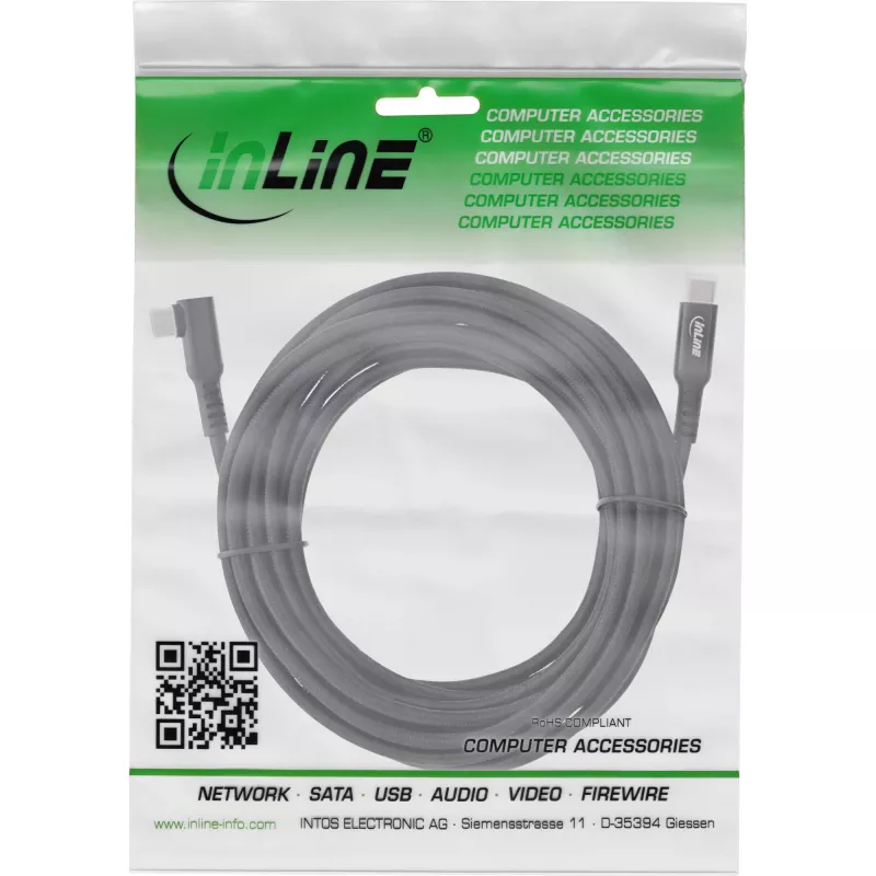 InLine USB 3.2 Gen.1 -kaapeli, USB Type-C -pistoke/pistoke kulma VR:lle, musta, 5 m