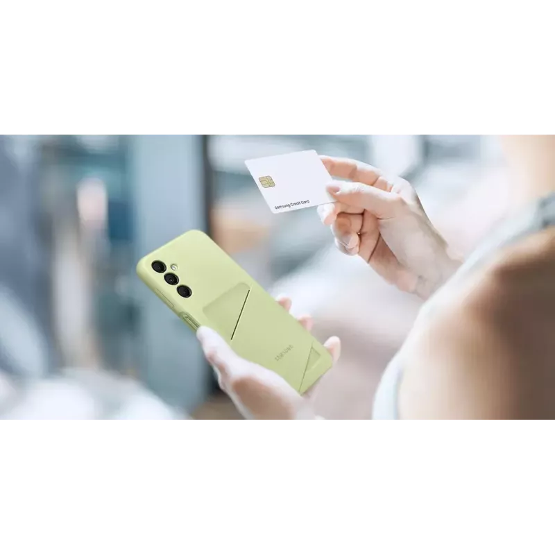 Samsung EF-OA146 korttitaskullinen takakuori Galaxy A14 / A14 5G -puhelimille, TPU, lime