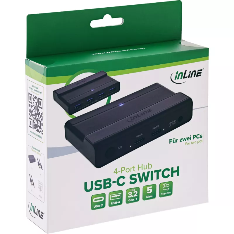 InLine 60604I USB-C-jakokytkin ja 4-porttinen USB-keskitin