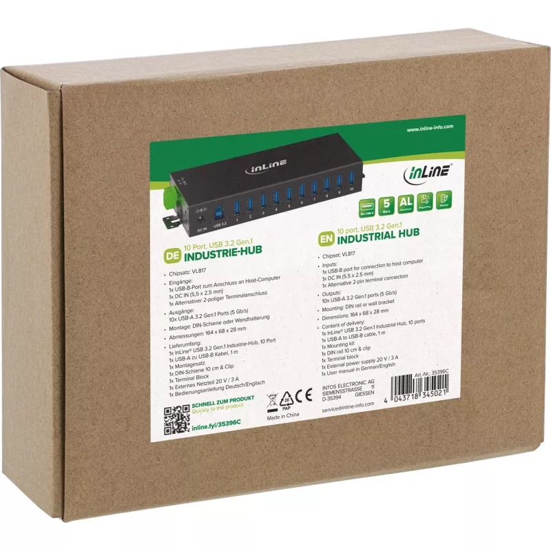InLine 35396C USB-keskitin USB 3.2 Gen 1 (3.1 Gen 1) Type-B 5000 Mbit/s musta