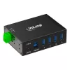 InLine 35396A USB 3.2 Gen 1 -teollisuushubi, 4x USB-A, USB-B-isäntäportti, 5 Gbit/s, alumiinikotelo, musta, virtalähteellä