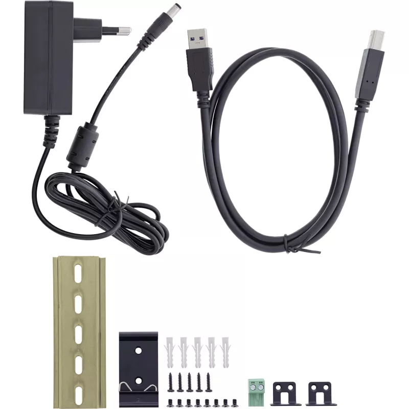InLine 35396A USB 3.2 Gen 1 -teollisuushubi, 4x USB-A, USB-B-isäntäportti, 5 Gbit/s, alumiinikotelo, musta, virtalähteellä