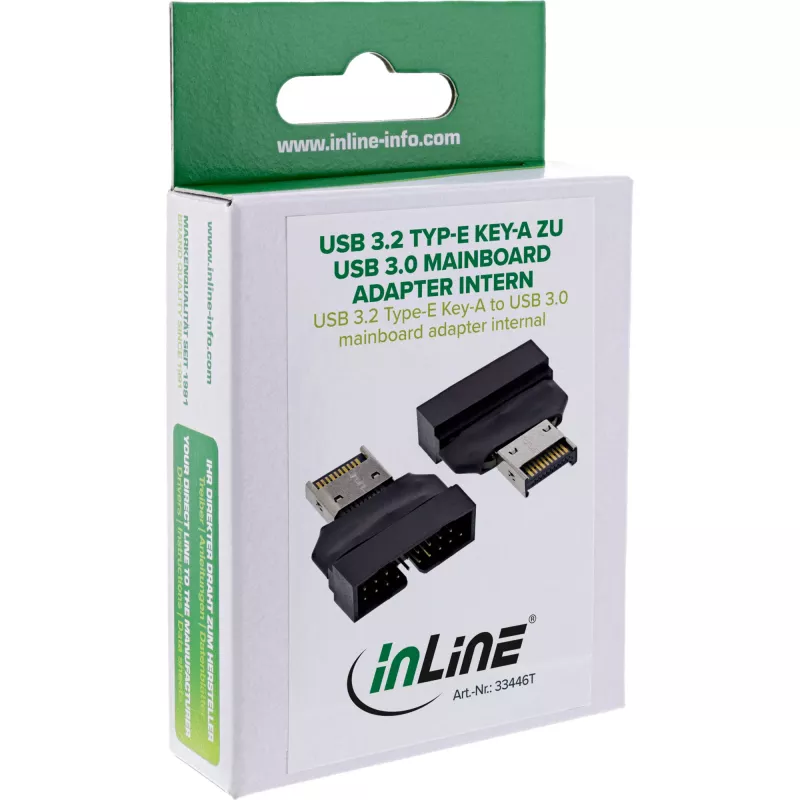 InLine 33446T kaapeliadapteri USB Type-E Key A, 20-napainen USB 3.0 header, 19-napainen musta