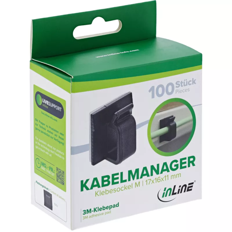 InLine 59971G kaapeliorganisaattori yleismalli kaapelikoukku musta 100 kpl