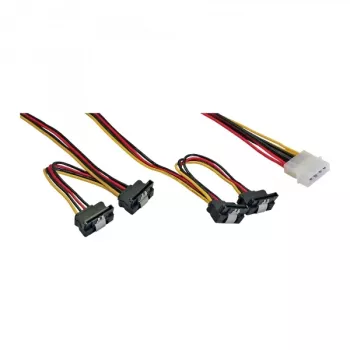 InLine sisäinen Y-virtakaapeli 1x Molex / 4x SATA kulmaliitin lukituksilla 0,40+0,55 m