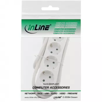InLine jatkopistorasia, 4-osainen suojakosketin CEE 7/3, valkoinen, 3 m
