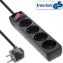InLine jatkopistorasia, 4-osainen suojakosketin CEE 7/3, kytkimellä, musta, 3 m