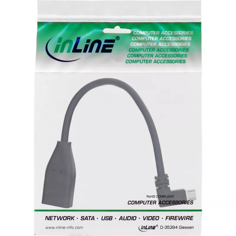 InLine Micro USB OTG -adapterikaapeli Micro-B-uros kulmikas USB A -naaras 0,1 m