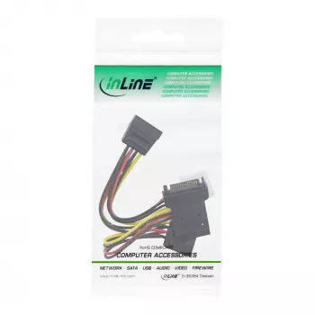 InLine SATA-virtasovitinkaapeli uros-liitin naarasliittimeen 2x SATA + 4-pin Molex-virtaliitäntä