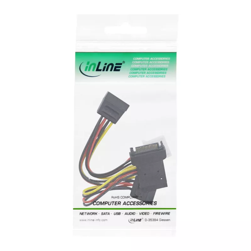 InLine SATA-virtasovitinkaapeli uros-liitin naarasliittimeen 2x SATA + 4-pin Molex-virtaliitäntä