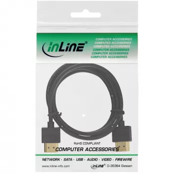 InLine High Speed HDMI -kaapeli Ethernetillä, AM/AM, erittäin ohut, musta/kulta, 1,5 m