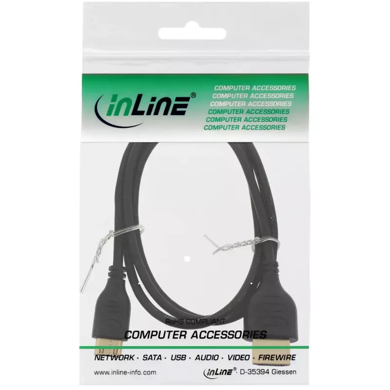 InLine High Speed HDMI -kaapeli Ethernetillä, AM/CM, erittäin ohut, musta/kulta, 1,5 m