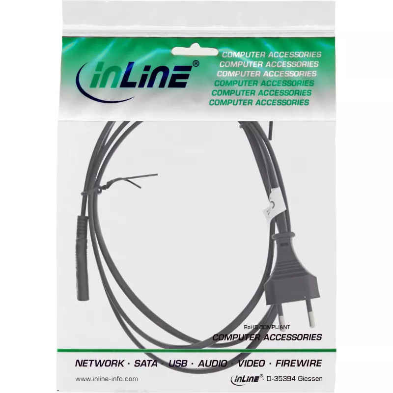 InLine Sveitsi virtajohto CEE7/16-pistoke Euro8 C7, musta, 1,8 m