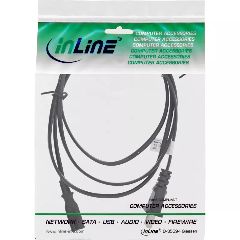 InLine virtajohto Kiina-pistoke Euro8 IEC-C7, musta, 1,8 m