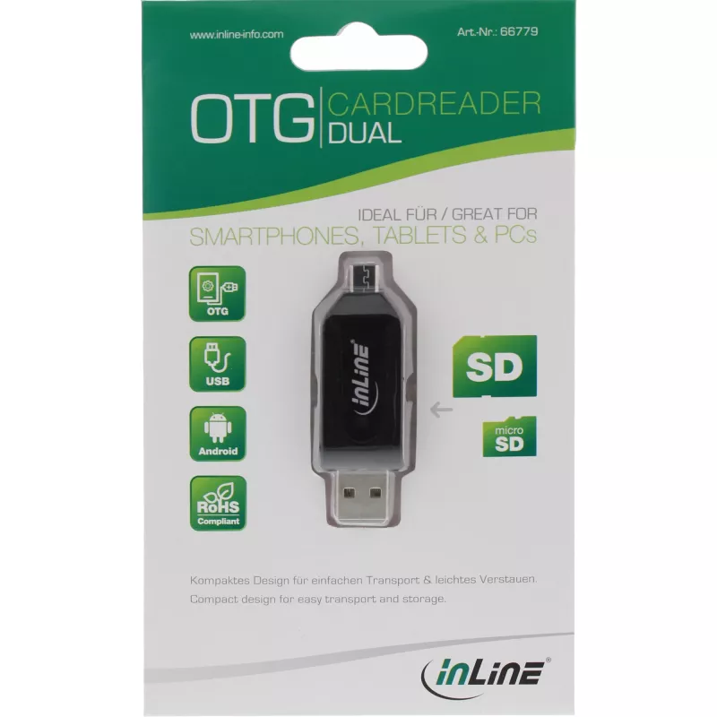 InLine OTG-kaksoiskortinlukija SD ja microSD 66779