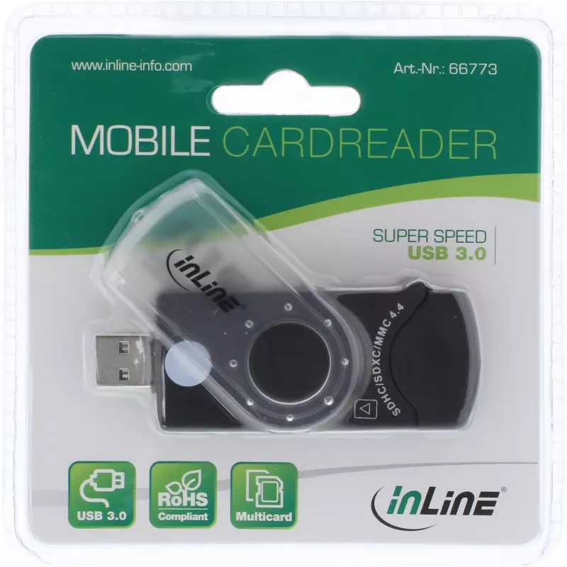 InLine USB 3.0 kannettava kortinlukija 2 korttipaikalla SD SDHC SDXC microSD