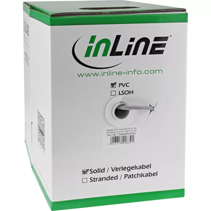 InLine Solid asennuskaapeli SF/UTP Cat.5e AWG24 CCA PVC 100 m