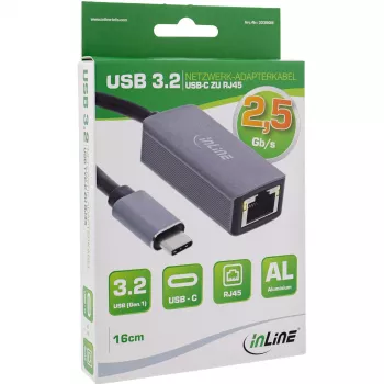 InLine USB 3.2 - 2.5G Ethernet verkkosovitinkaapeli, USB-C - RJ45