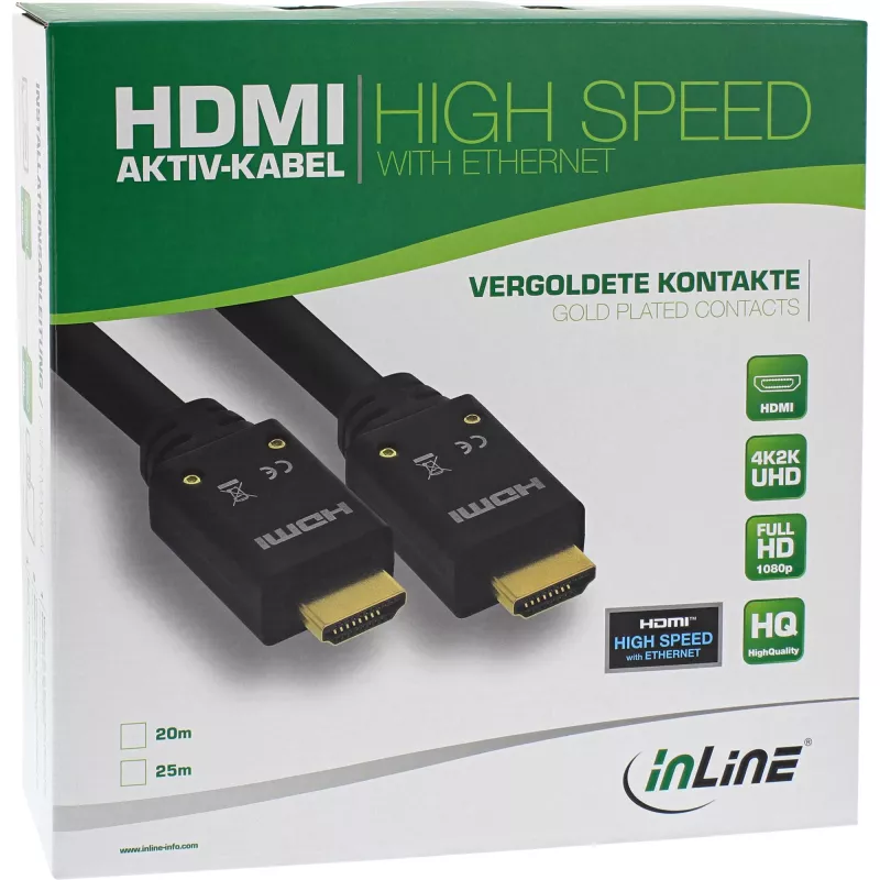 InLine HDMI-aktiivikaapeli, HDMI-High Speed Ethernetillä, M/M, 20 m
