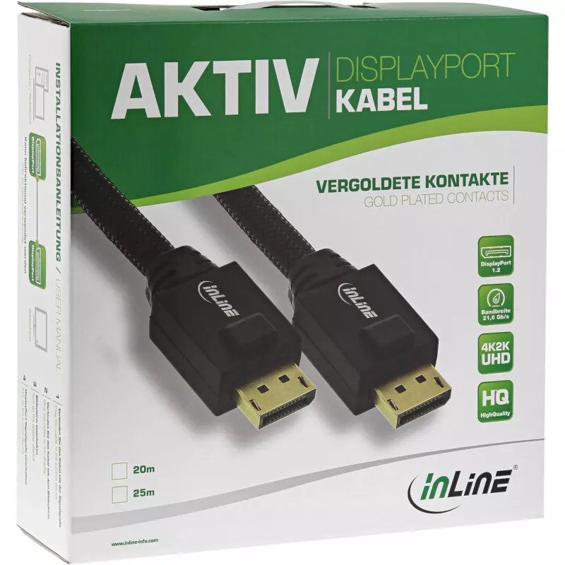 InLine DisplayPort-aktiivikaapeli, musta, kullatut kontaktit, 15 m