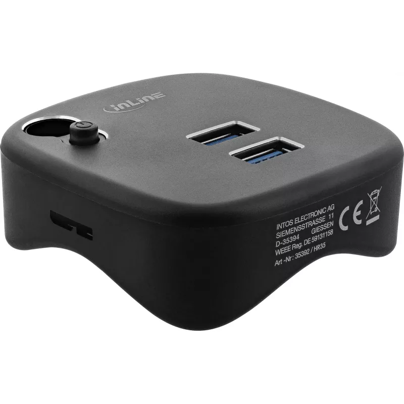 InLine USB 3.0 -monisovitin, 2x USB-A, RJ45, SD/microSD-kortinlukija, musta
