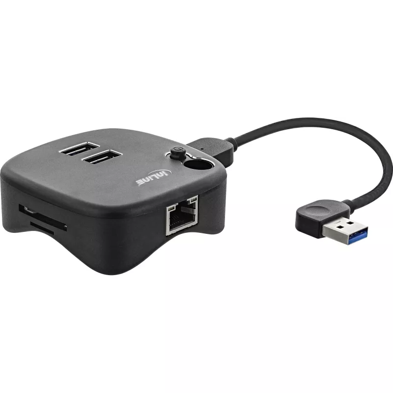 InLine USB 3.0 -monisovitin, 2x USB-A, RJ45, SD/microSD-kortinlukija, musta