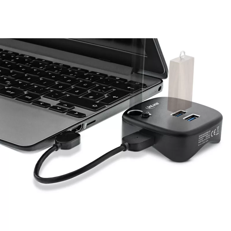 InLine USB 3.0 -monisovitin, 2x USB-A, RJ45, SD/microSD-kortinlukija, musta