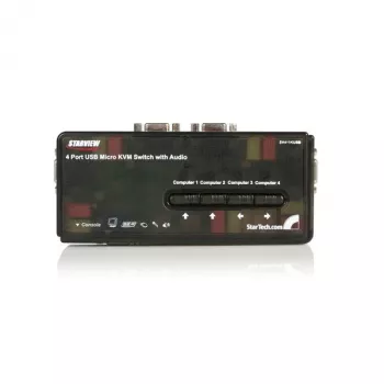 StarTech.com 4-porttinen musta USB-KVM-kytkinpaketti kaapeleilla ja äänellä