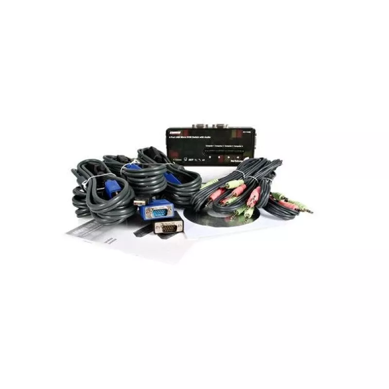 StarTech.com 4-porttinen musta USB-KVM-kytkinpaketti kaapeleilla ja äänellä